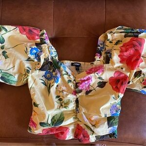 Express Multicolor Floral Puff Sleeve Blouse